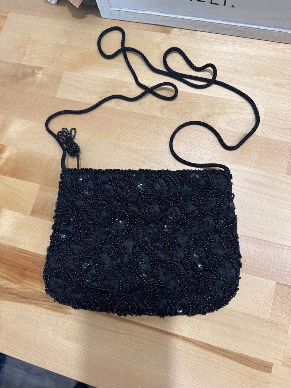 Bechamel Black Beaded Evening Crossbody Bag